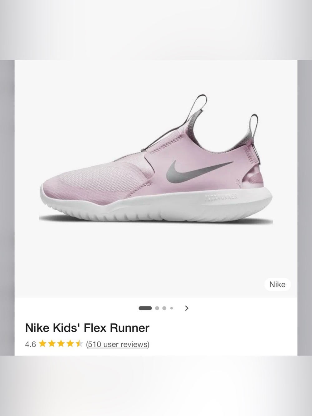 Nike Light Pink Slip-On Kids' Runner with Grey Swoosh